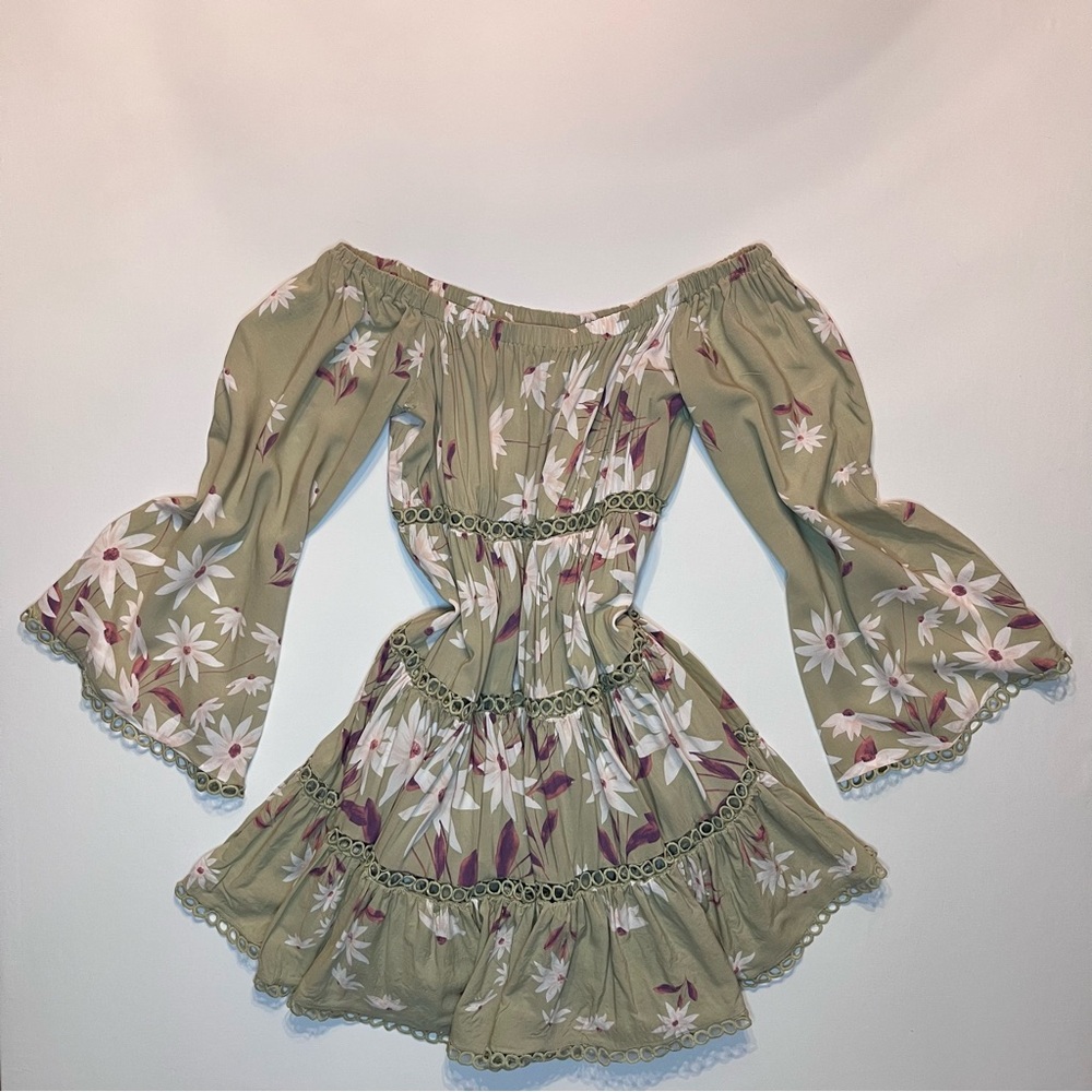 Women’s JAASE Australia Floral Off-Shoulder Bell Sleeve Mini Dress Boho Small